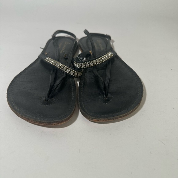 Black Sandals with Rhinestone Embellished Strap and Flat Sole - Picture 3 of 8